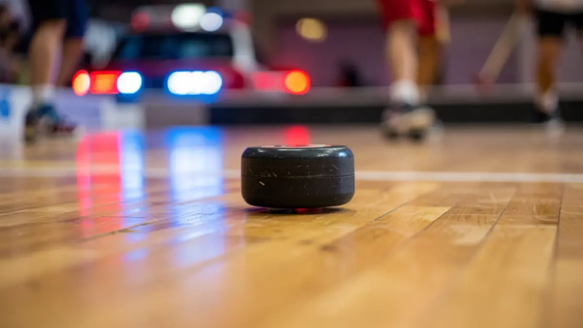 Imagen genérica de un disco de hockey patines sobre una pista pulida.