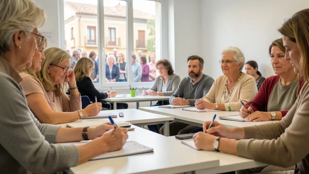 Imatge genèrica d'un grup divers d'adults en una aula de formació a la Comunitat Valenciana.