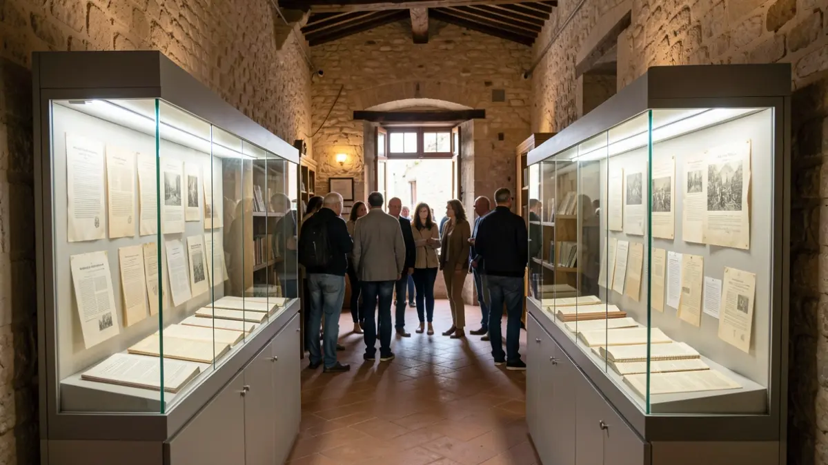 Vitrines noves en un arxiu municipal per a documents històrics.