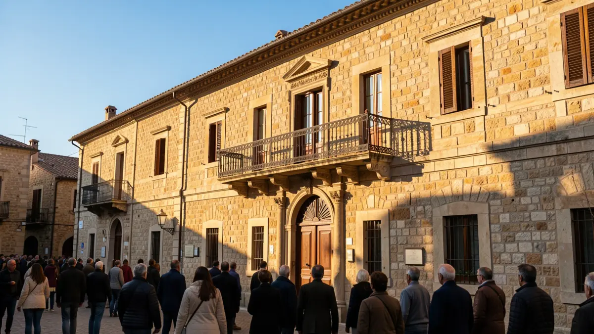 Generic image of an institutional building with Mediterranean architecture under sunlight.