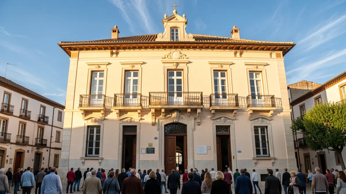 Fachada del Ayuntamiento de Nules con balcones y barandillas de hierro, iluminada por el sol de tarde.