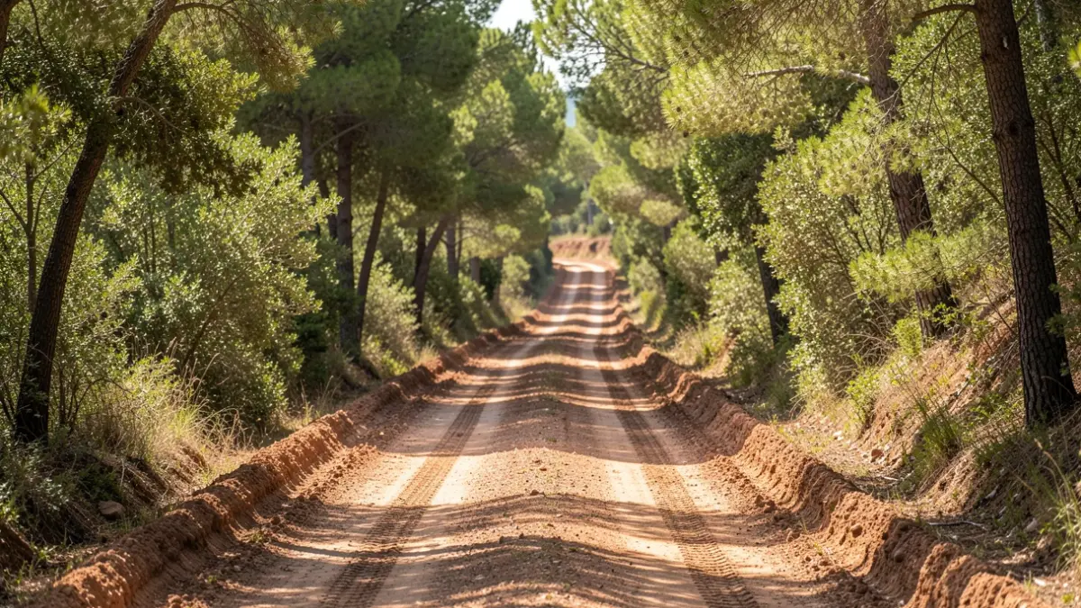 Generic image of an improved forest road in a Mediterranean setting.