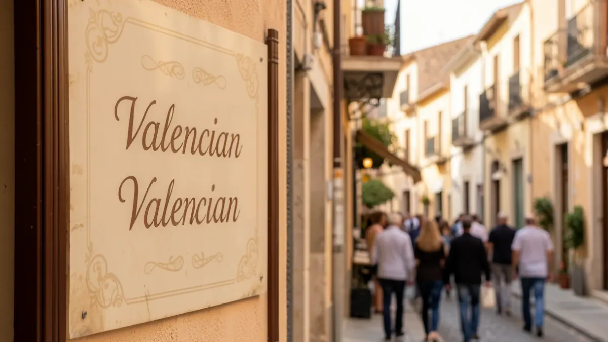 Imatge genèrica d'un rètol en valencià en un establiment comercial.