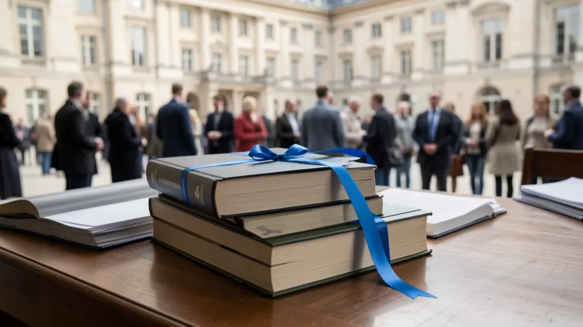 Imatge genèrica d'una tesi doctoral i llibres sobre una taula.
