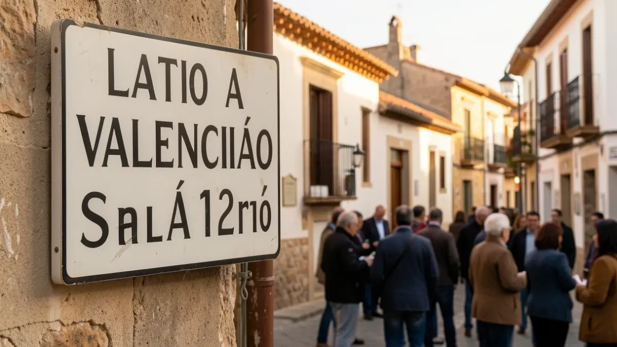 Imatge genèrica d'un rètol de comerç en valencià amb elements arquitectònics mediterranis.