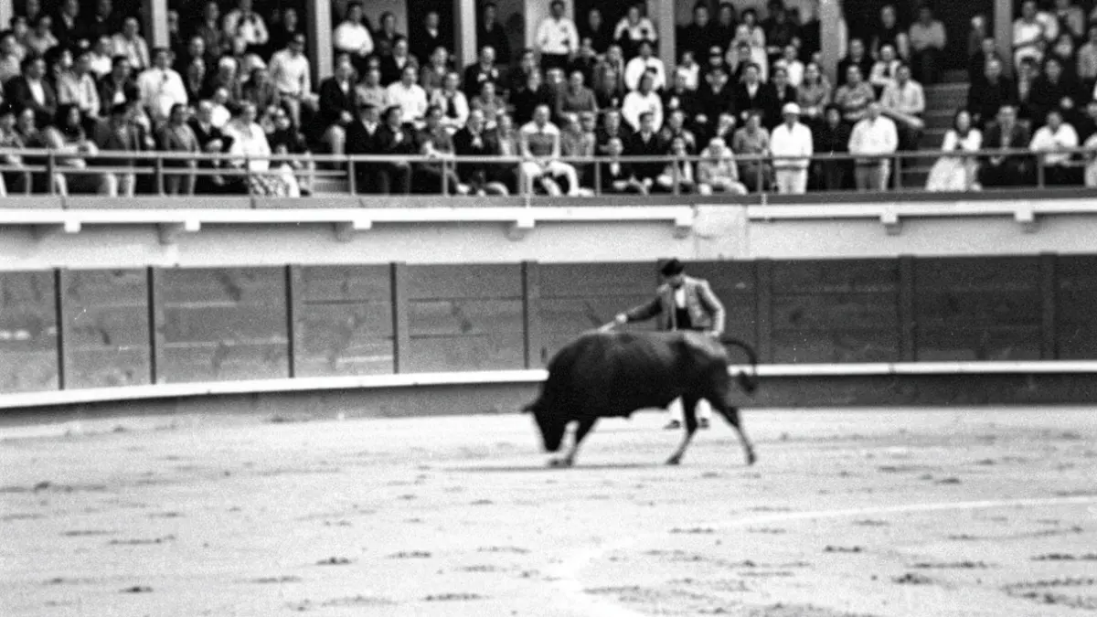 Generic image of a black and white photograph of a bullring.