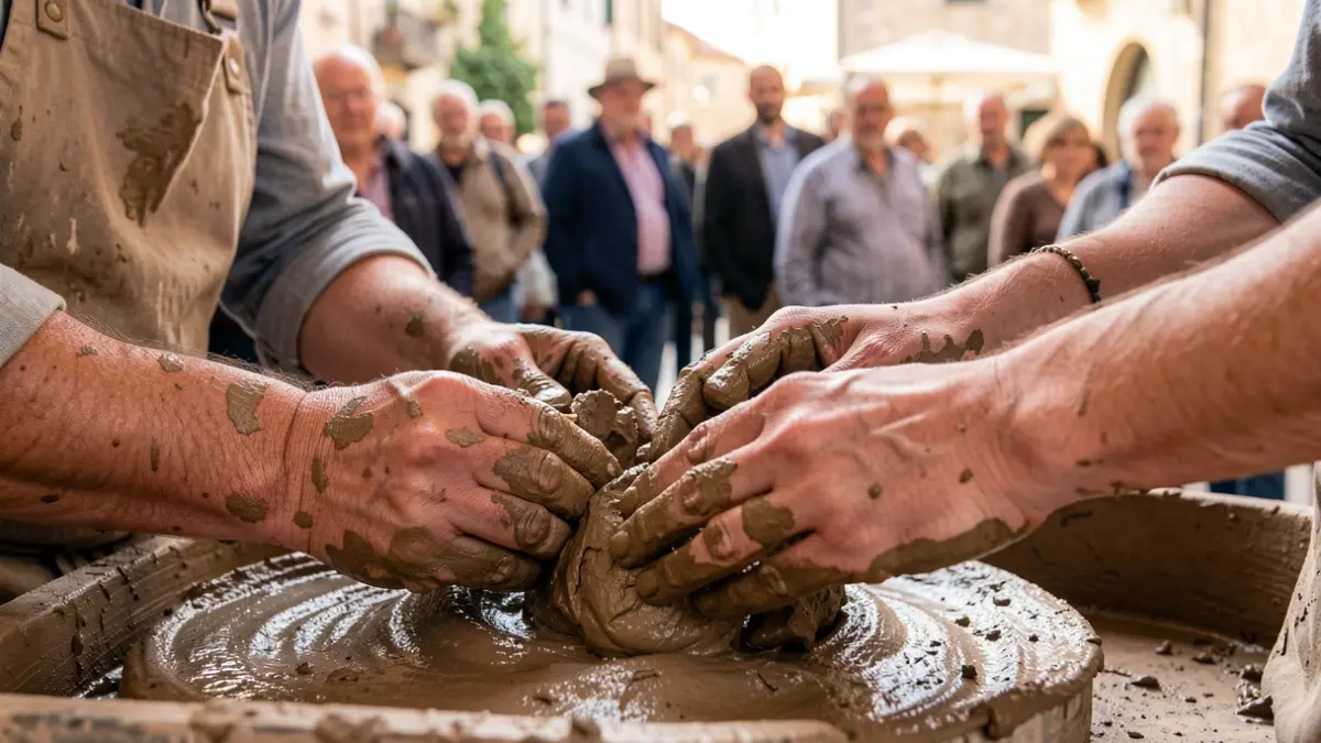 Generic image of hands working with clay, with Mediterranean light.