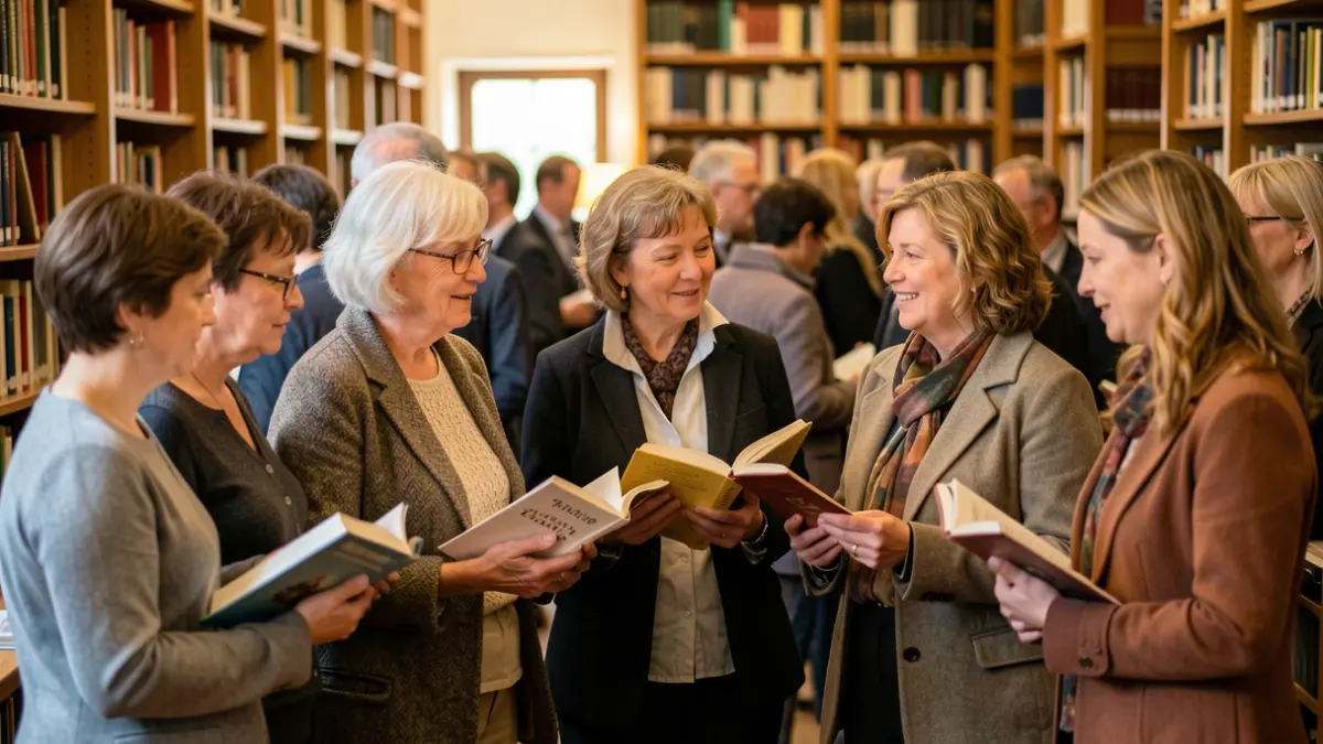 Imatge genèrica de diverses persones participant en una lectura col·lectiva en una biblioteca.