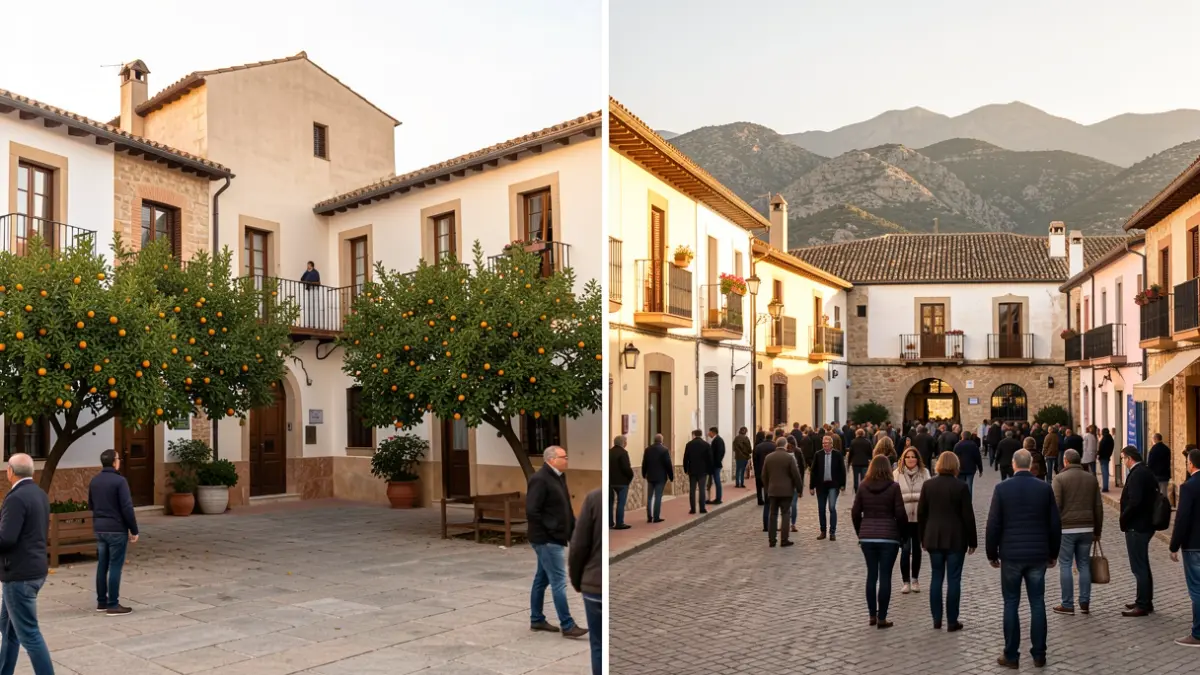 Imatge de dos pobles agermanats, Almàssera i El Toro, amb les seues places representatives.