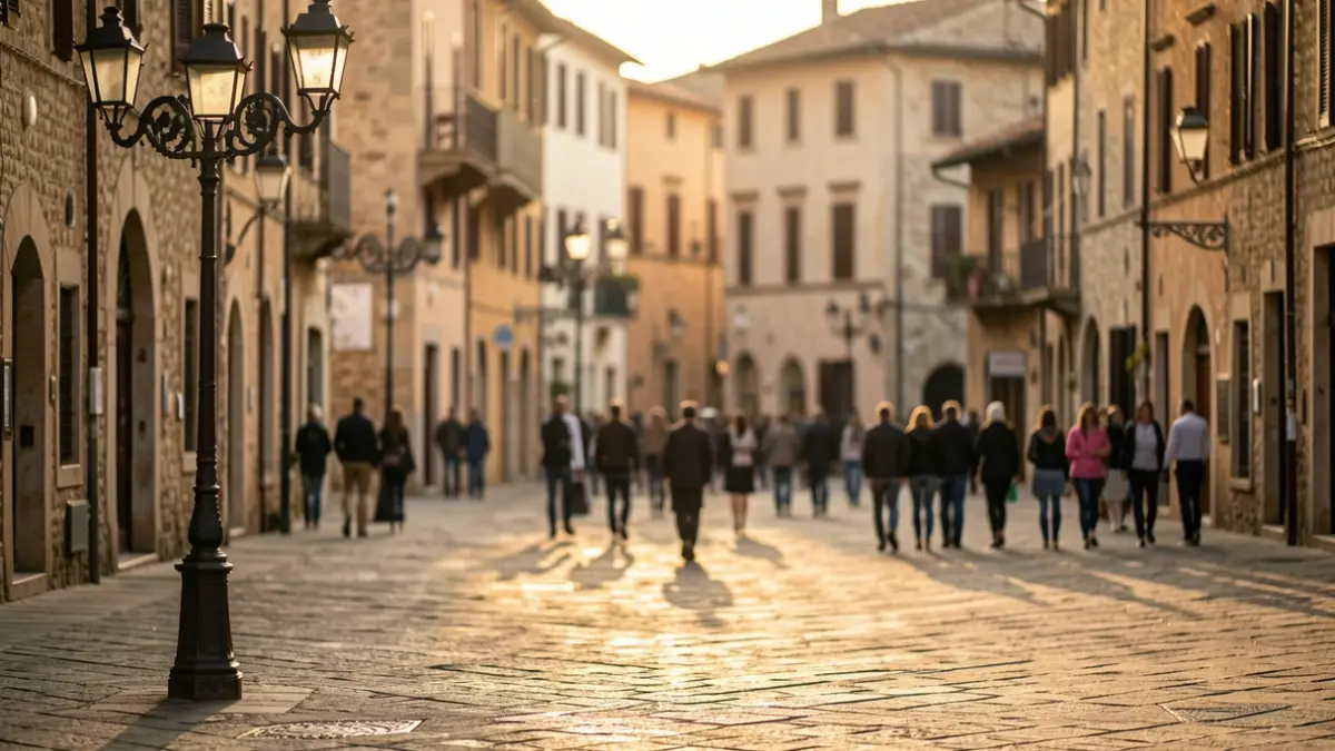 Imagen genérica de una plaza de pueblo mediterráneo con alumbrado público y sombras.