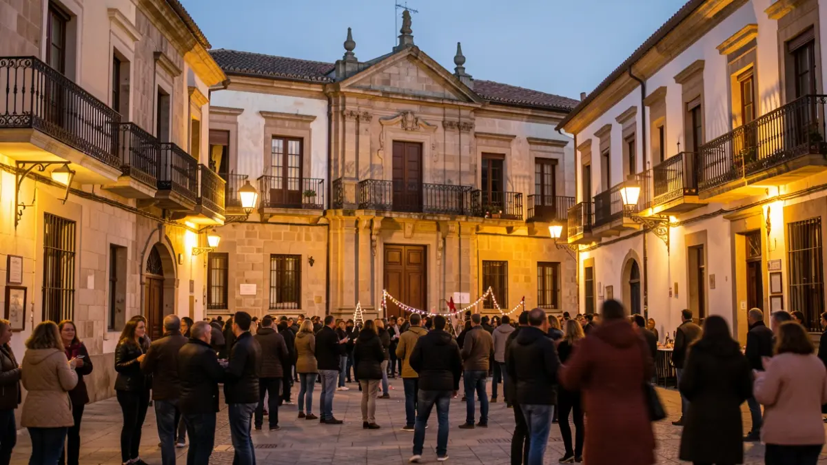 Generic image of a Valencian town square at dusk with the illuminated town hall.