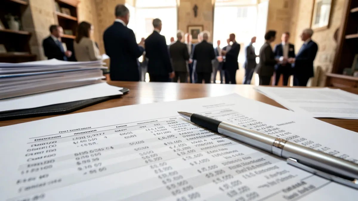 Generic image of a financial document with numbers and a pen.