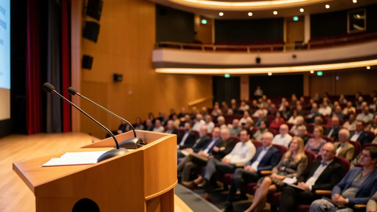 Imatge genèrica d'un auditori preparat per a una conferència.