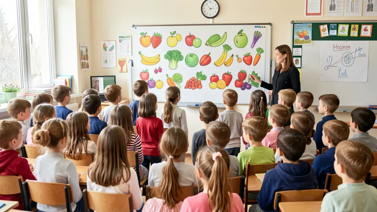 Imatge genèrica d'escolars aprenent sobre alimentació saludable a l'aula.