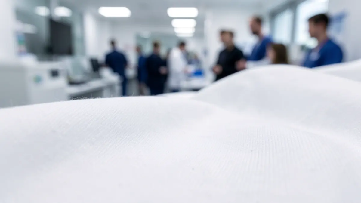 Imatge genèrica d'un teixit de cotó blanc sota llum visible, suggerint propietats antimicrobianes.