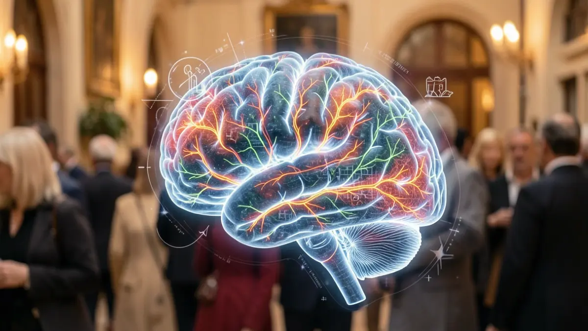 Imatge genèrica d'un cervell amb connexions neuronals brillants i elements abstractes que suggereixen aprenentatge i envelliment.