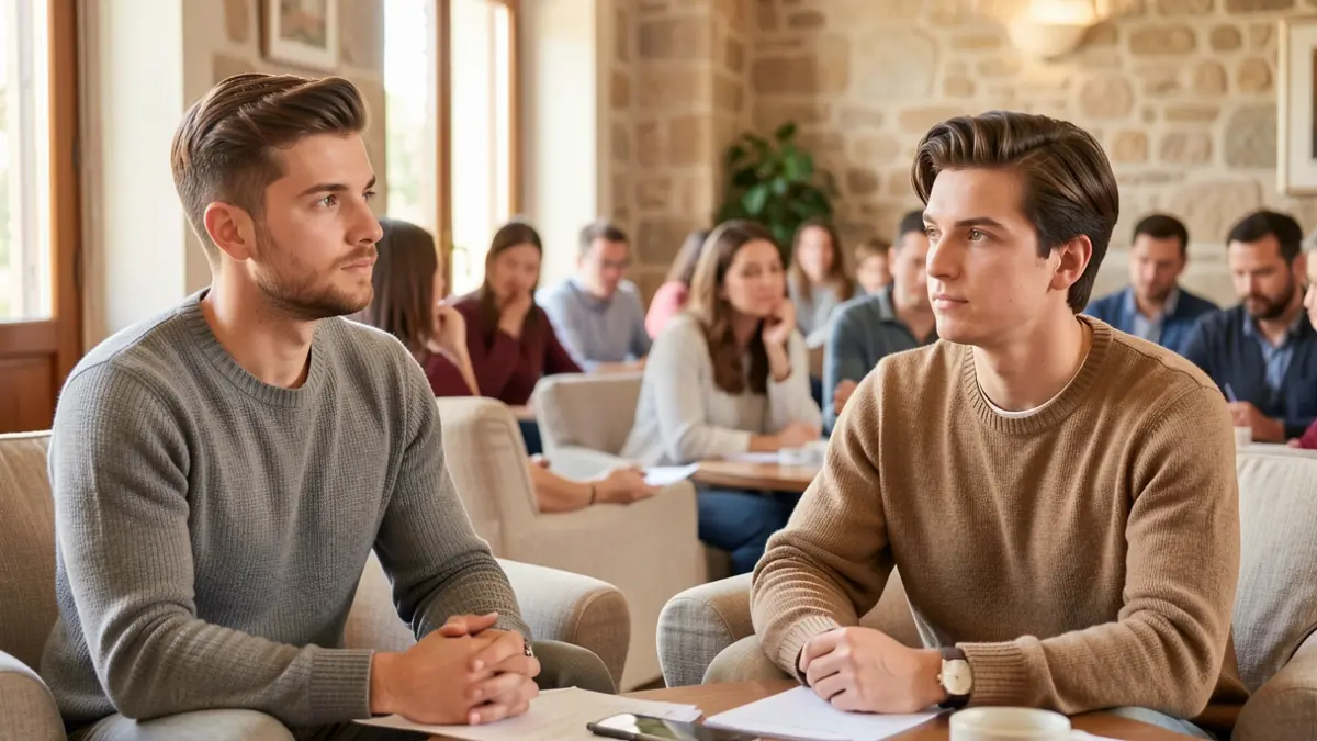 Imatge genèrica de dos joves participant en una sessió grupal online sobre benestar emocional.
