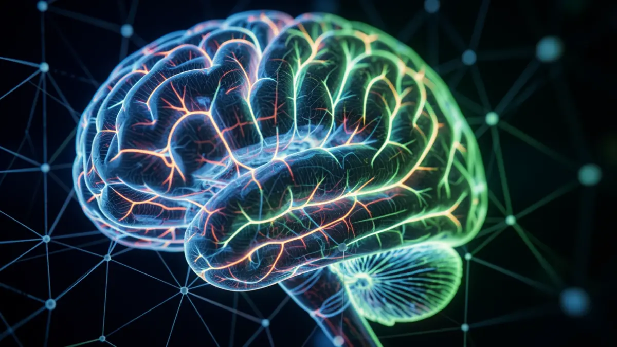 Imatge genèrica d'un cervell amb xarxes neuronals i patrons d'intel·ligència artificial.