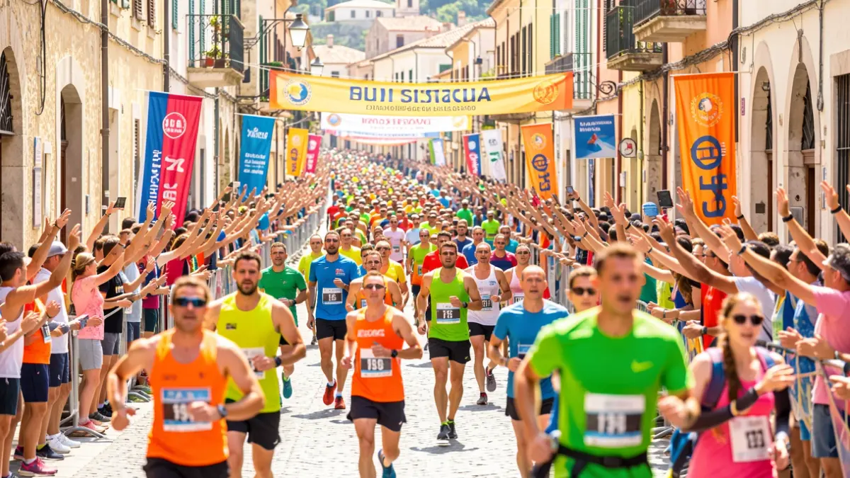Imagen genérica de una ciudad mediterránea llena de espectadores animando una carrera.