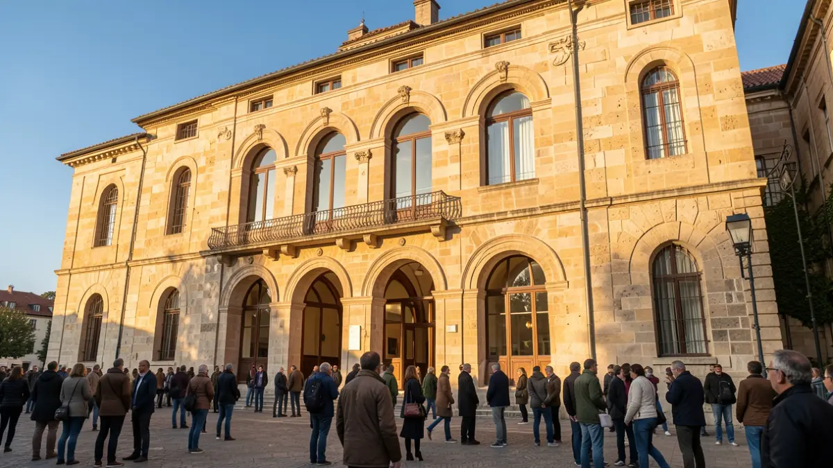 Imagen genérica de una fachada de un edificio universitario mediterráneo con detalles de piedra y luz de tarde.