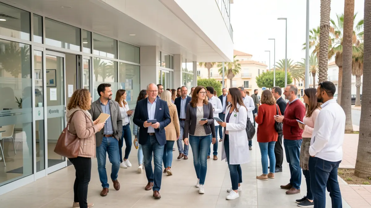Generic image of patients and health professionals visiting a health center.