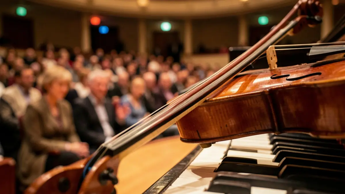 Imatge genèrica d'un violí i un piano en un escenari.