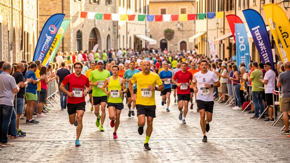 Imagen genérica de una carrera popular en una plaza de pueblo mediterráneo.